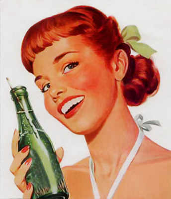coca-cola-soda-ad Old animated ad of a woman drinking Coca Cola from a glass bottle